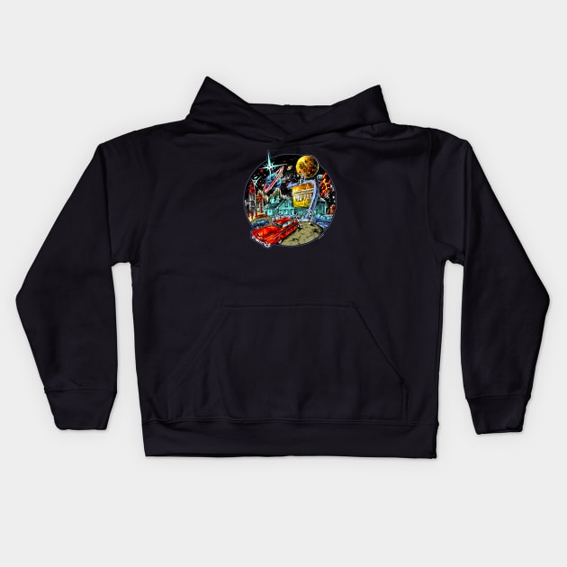 SPACE MOTEL Kids Hoodie by AMOS_STUDIO